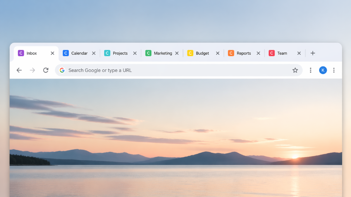 Organized Chrome tabs using favicon color for visual clarity